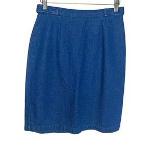 Vintage 90s Blue Denim Straight Short Waist Tie Belt Skirt 6